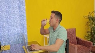 Hussy blonde jerks off cock and gets her pussy finger fucked